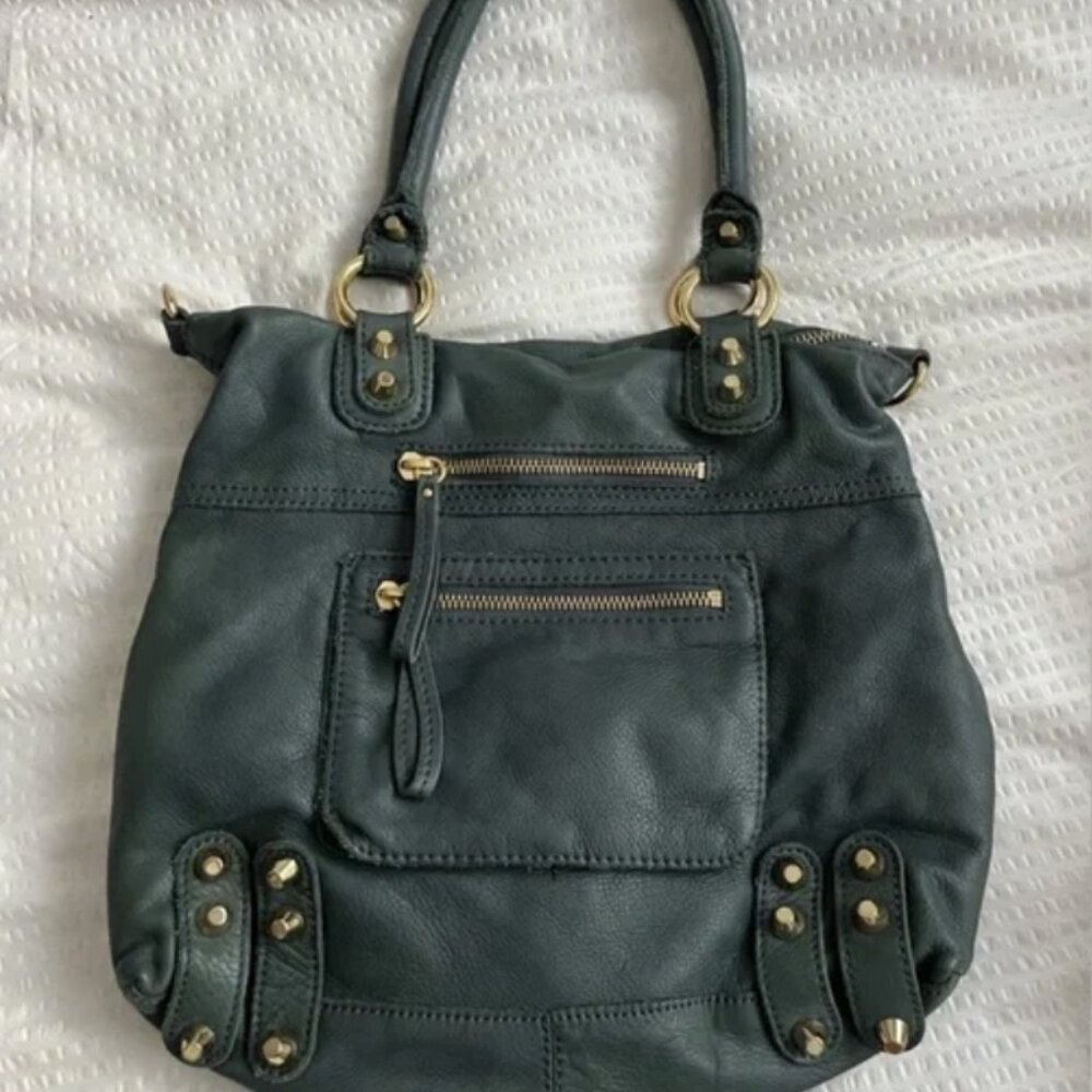 Línea Pelle leather hobo - rich teal w/gold hardware & zebra interior